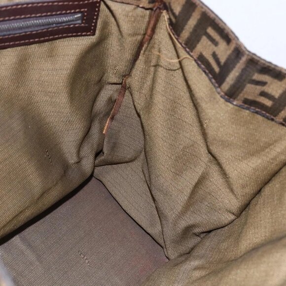 FENDI Zucca Canvas Mamma Baguette Tote Bag Black Brown Auth 147540 - Picture 13 of 16